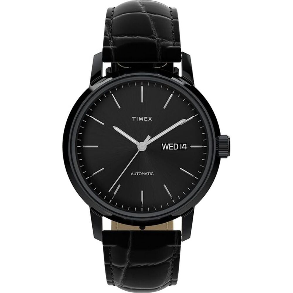 Timex Marlin Triple Black Leather Automatic Mens Watch